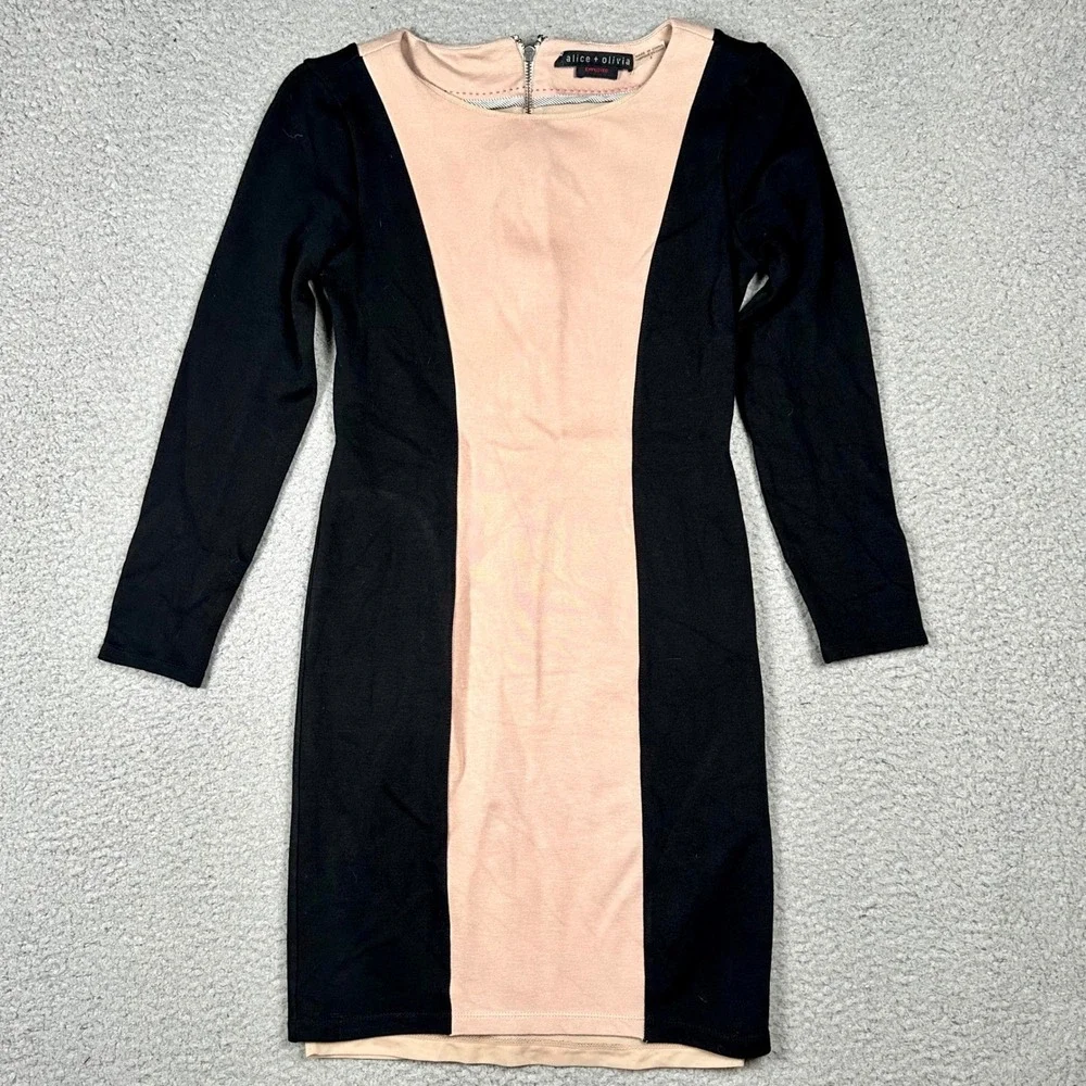 Alice + Olivia Amena Employed Colorblock Sheath Dress Size 2 Nude Career Office